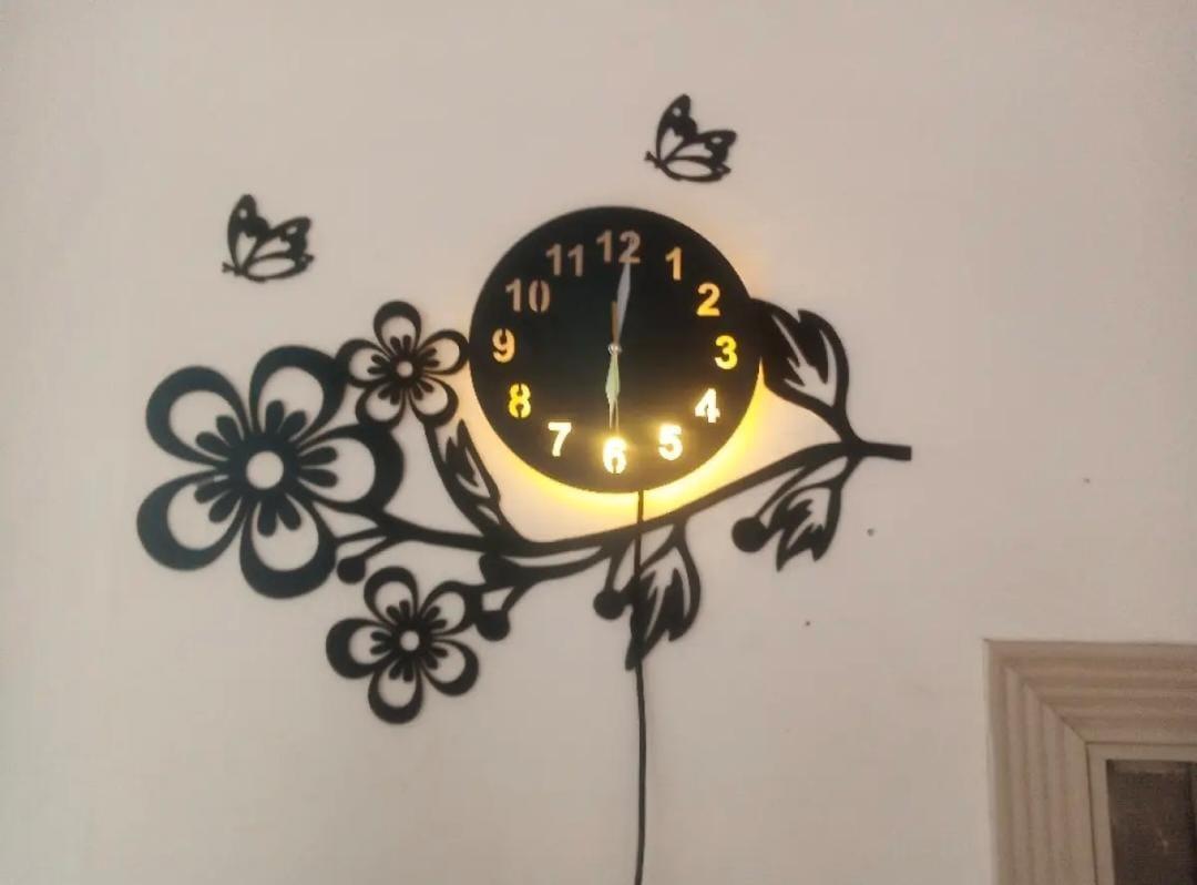 3D Flower Wooden Wall Clock With led light
